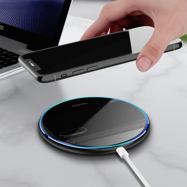 X8 15W QI Round Acrylic Mirror Wireless Charger(Black)-garmade.com