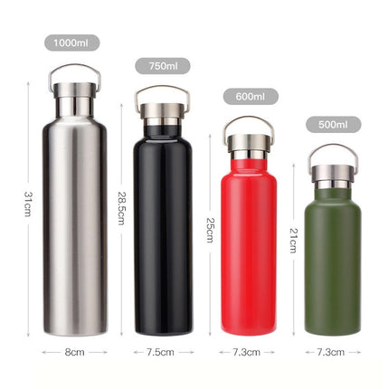 304 Vacuum Stainless Steel Vacuum Flask Double-Layer Large-Capacity Outdoor Water Bottle Mountaineering Sports Bottle, Capacity: 500ml(Steel Color)-garmade.com