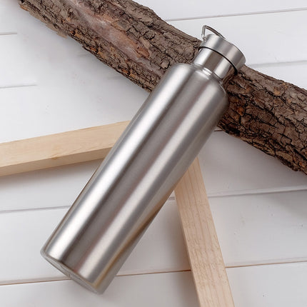 304 Vacuum Stainless Steel Vacuum Flask Double-Layer Large-Capacity Outdoor Water Bottle Mountaineering Sports Bottle, Capacity: 600ml(Steel Color)-garmade.com