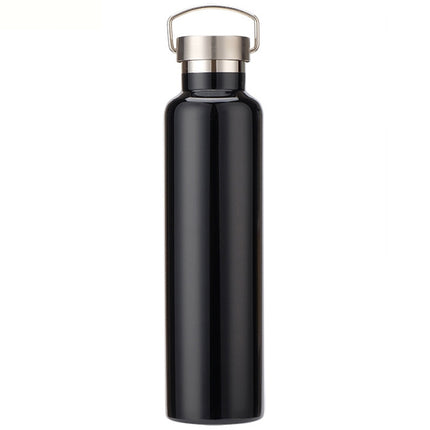 304 Vacuum Stainless Steel Vacuum Flask Double-Layer Large-Capacity Outdoor Water Bottle Mountaineering Sports Bottle, Capacity: 1000ml(Black)-garmade.com