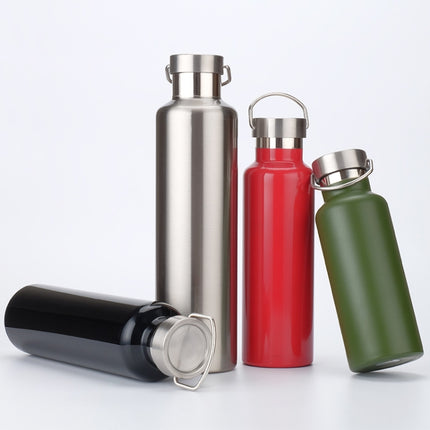 304 Vacuum Stainless Steel Vacuum Flask Double-Layer Large-Capacity Outdoor Water Bottle Mountaineering Sports Bottle, Capacity: 1000ml(Black)-garmade.com