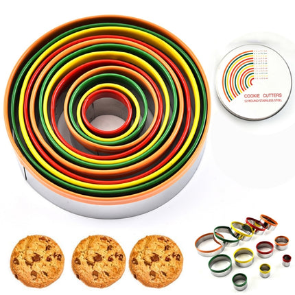 12 in 1 Stainless Steel Biscuit Cutting Set Fondant Biscuit Mold Round Cake Baking Mold, Specification: Color Cake Mold-garmade.com