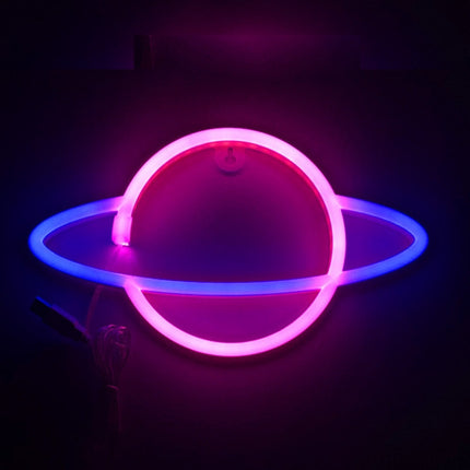 LED Planet Neon Light Bedroom Universe Shape Decoration Night Light(Blue + Pink Light)-garmade.com