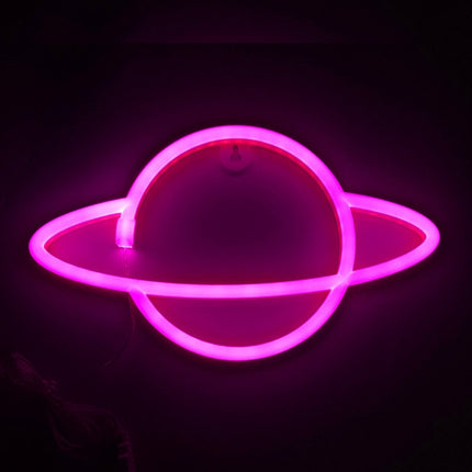 LED Planet Neon Light Bedroom Universe Shape Decoration Night Light(Pink Light)-garmade.com