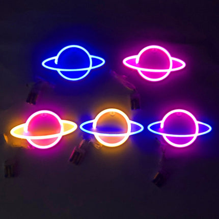 LED Planet Neon Light Bedroom Universe Shape Decoration Night Light(Blue + Warm White Light)-garmade.com