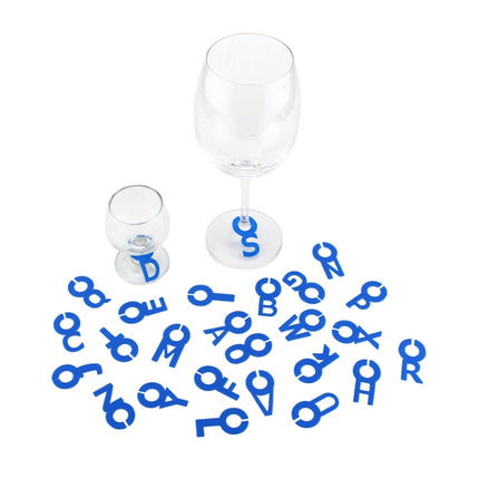 2 Sets Silicone Wine Glass Letter Mark Pendant(Navy Blue)-garmade.com