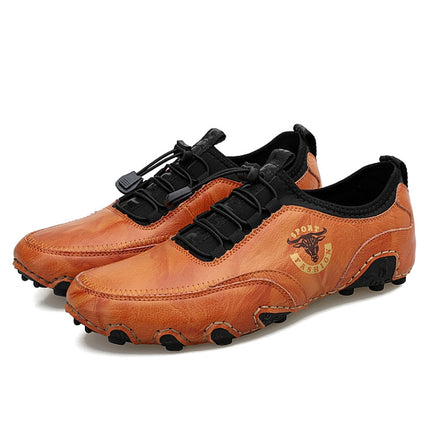 Spring And Summer Men Casual Octopus Peas Lazy Shoes Breathable Leather Shoes, Size: 39(Brown)-garmade.com