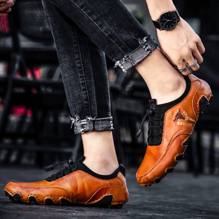 Spring And Summer Men Casual Octopus Peas Lazy Shoes Breathable Leather Shoes, Size: 40(Brown)-garmade.com