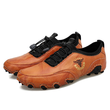 Spring And Summer Men Casual Octopus Peas Lazy Shoes Breathable Leather Shoes, Size: 40(Brown)-garmade.com