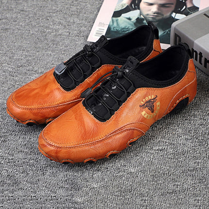 Spring And Summer Men Casual Octopus Peas Lazy Shoes Breathable Leather Shoes, Size: 42(Brown)-garmade.com