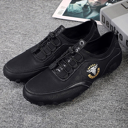 Spring And Summer Men Casual Octopus Peas Lazy Shoes Breathable Leather Shoes, Size: 47(Black)-garmade.com