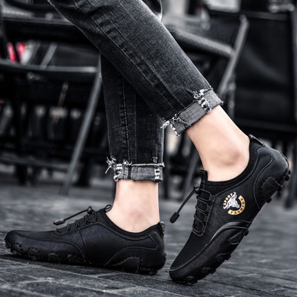 Spring And Summer Men Casual Octopus Peas Lazy Shoes Breathable Leather Shoes, Size: 47(Black)-garmade.com