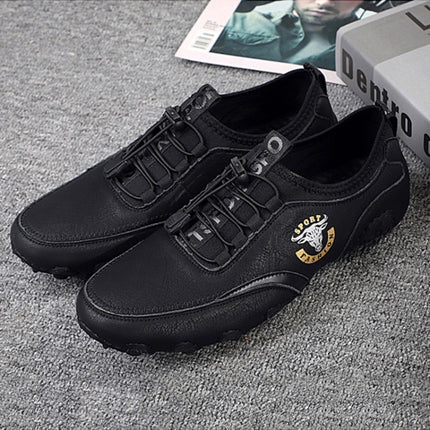 Spring And Summer Men Casual Octopus Peas Lazy Shoes Breathable Leather Shoes, Size: 48(Black)-garmade.com