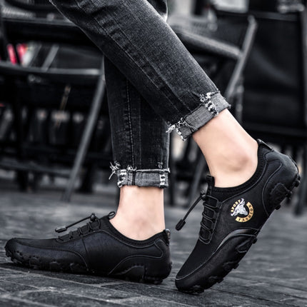 Spring And Summer Men Casual Octopus Peas Lazy Shoes Breathable Leather Shoes, Size: 48(Black)-garmade.com