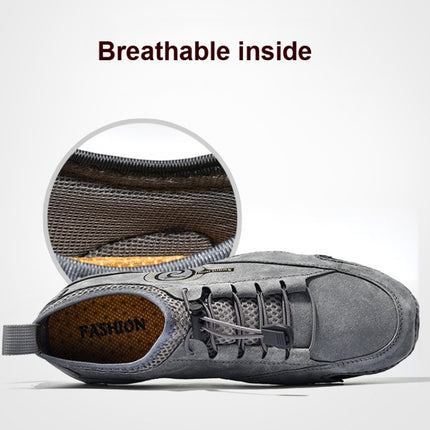 Spring And Summer Men Casual Breathable Peas Shoes Leather Pigskin Lazy Sneakers, Size: 39(Gray)-garmade.com