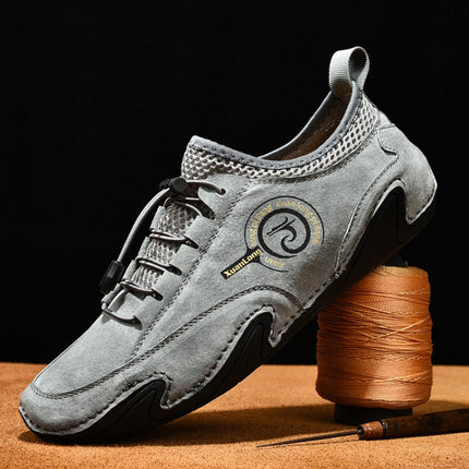 Spring And Summer Men Casual Breathable Peas Shoes Leather Pigskin Lazy Sneakers, Size: 42(Gray)-garmade.com