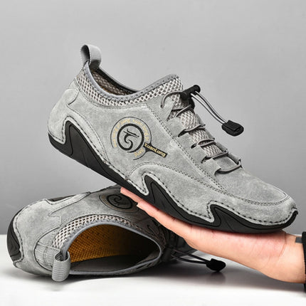 Spring And Summer Men Casual Breathable Peas Shoes Leather Pigskin Lazy Sneakers, Size: 42(Gray)-garmade.com