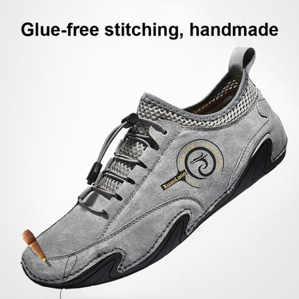Spring And Summer Men Casual Breathable Peas Shoes Leather Pigskin Lazy Sneakers, Size: 42(Gray)-garmade.com