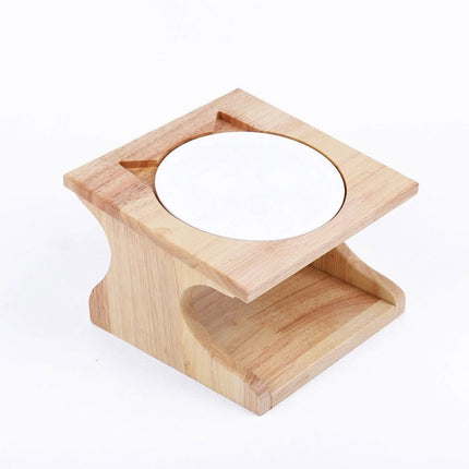 Oak Cat Bowl Rack Inclined Anti-Choking Ceramic Cat Bowl(Single Bowl)-garmade.com