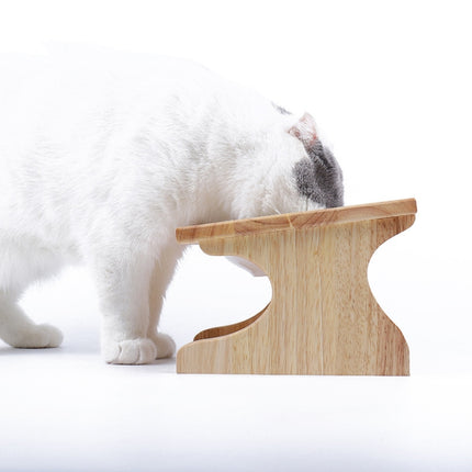 Oak Cat Bowl Rack Inclined Anti-Choking Ceramic Cat Bowl(Single Bowl)-garmade.com