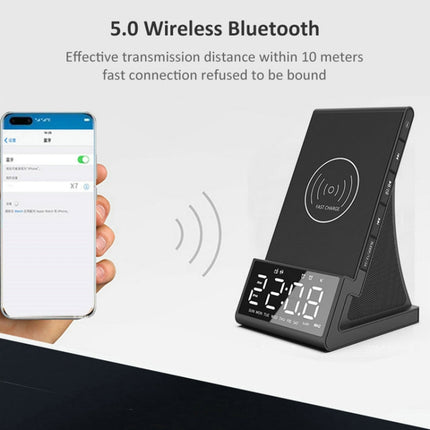 X7 Multifunctional Wireless Charging Bluetooth Speaker with Alarm Clock & Radio & Remote Control, Specification: US Plug-garmade.com
