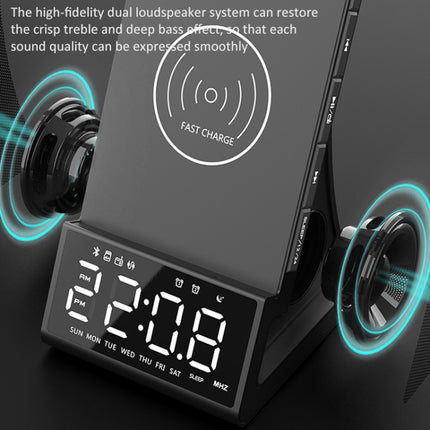 X7 Multifunctional Wireless Charging Bluetooth Speaker with Alarm Clock & Radio & Remote Control, Specification: US Plug-garmade.com
