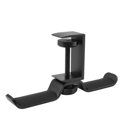 Universal Metal Headphone Double Bracket Headphone Hanger Desktop Lock Clip Headphone Display Shelf(Black)-garmade.com