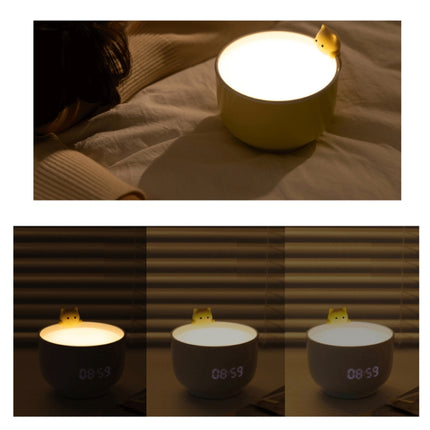 Cat Alarm Clock Night Light 2W LED Rechargeable Adjustable Children Bedroom Bedside Light(Beige)-garmade.com