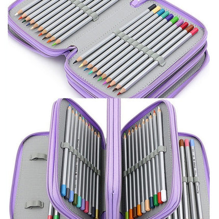 Solid Color Square Four-Layer Pencil Case Sketch Colorful Pencil Case With 72 Holes(Purple)-garmade.com