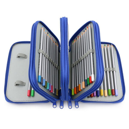 Solid Color Square Four-Layer Pencil Case Sketch Colorful Pencil Case With 72 Holes(Blue)-garmade.com