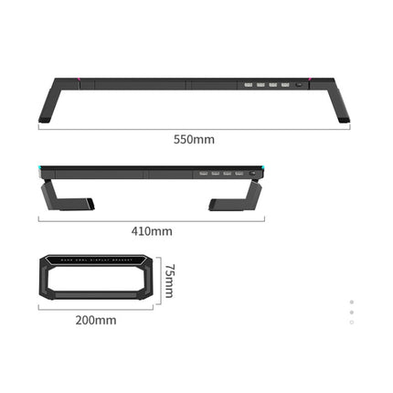 ICE COOREL T1 Monitor Increased Rack Foldable Laptop Stand With RGB Lighting & 4xUSB Expansion Interface(Obsidian Black )-garmade.com