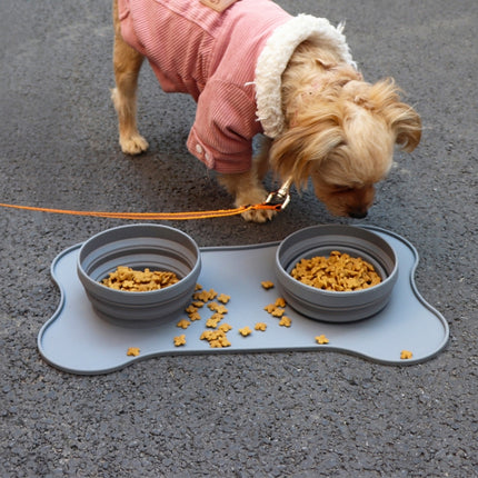 Pet Silicone Folding Bowl Mat Non-Slip & Bite Resistant Portable Feeding Bowl(Gray)-garmade.com