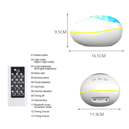 HMT-01 Remote Control Lucky Stone Ocean Projection Light LED Colorful Atmosphere Night Light USB Multifunctional Bluetooth Speaker(Black)-garmade.com