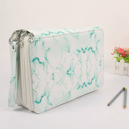 216 Holes 4 Zippers Marble Pattern PU Pencil Case Sketch Filling Stationery Storage Bag(Cyan)-garmade.com