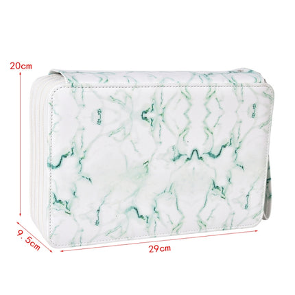 216 Holes 4 Zippers Marble Pattern PU Pencil Case Sketch Filling Stationery Storage Bag(Cyan)-garmade.com