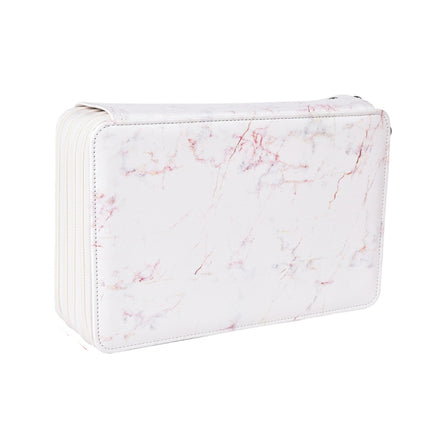 216 Holes 4 Zippers Marble Pattern PU Pencil Case Sketch Filling Stationery Storage Bag(Red)-garmade.com