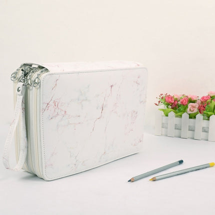216 Holes 4 Zippers Marble Pattern PU Pencil Case Sketch Filling Stationery Storage Bag(Red)-garmade.com