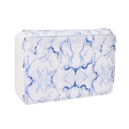 216 Holes 4 Zippers Marble Pattern PU Pencil Case Sketch Filling Stationery Storage Bag(Blue)-garmade.com