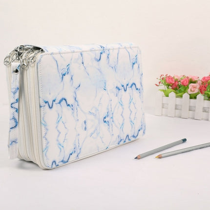 216 Holes 4 Zippers Marble Pattern PU Pencil Case Sketch Filling Stationery Storage Bag(Blue)-garmade.com