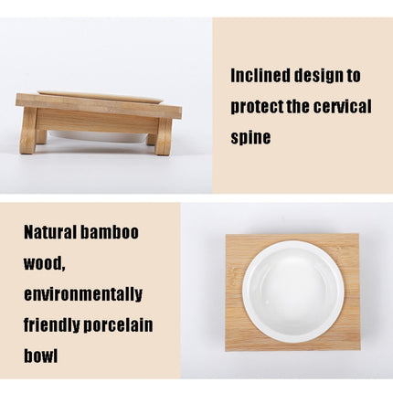 Bamboo And Wood Ceramic Cat Bowl Pet Supplies, Specification: Single Bowl-garmade.com