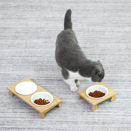 Bamboo And Wood Ceramic Cat Bowl Pet Supplies, Specification: Single Bowl-garmade.com