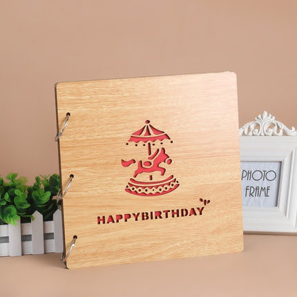 2 PCS 16 Inch Mahogany DIY Photo Album Commemorative Loose-Leaf Photo Album Creative Gift(Carousel)-garmade.com