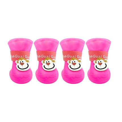 Pet Cartoon Silicone Rain Boots Waterproof Non-Slip Cold-Resistant Dog Shoes, Size: S(Pink)-garmade.com