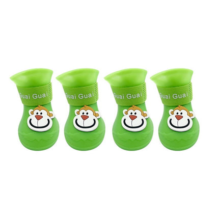 Pet Cartoon Silicone Rain Boots Waterproof Non-Slip Cold-Resistant Dog Shoes, Size: S(Green)-garmade.com