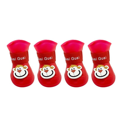 Pet Cartoon Silicone Rain Boots Waterproof Non-Slip Cold-Resistant Dog Shoes, Size: S(Red)-garmade.com