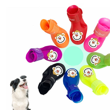 Pet Cartoon Silicone Rain Boots Waterproof Non-Slip Cold-Resistant Dog Shoes, Size: S(Pink)-garmade.com