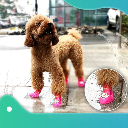 Pet Cartoon Silicone Rain Boots Waterproof Non-Slip Cold-Resistant Dog Shoes, Size: M(Orange)-garmade.com