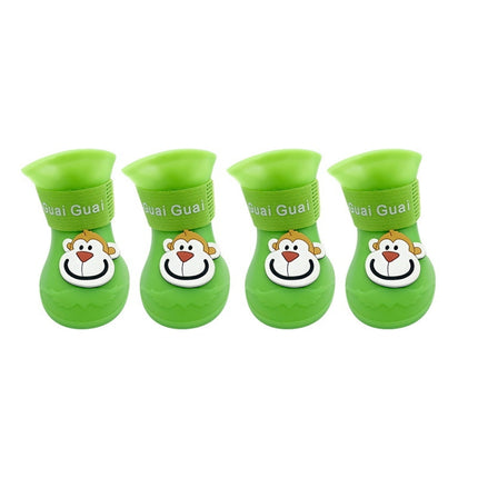 Pet Cartoon Silicone Rain Boots Waterproof Non-Slip Cold-Resistant Dog Shoes, Size: L(Green)-garmade.com