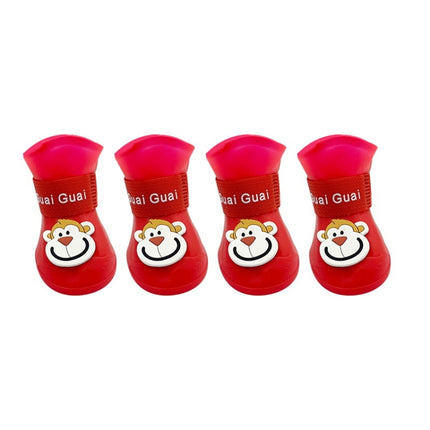 Pet Cartoon Silicone Rain Boots Waterproof Non-Slip Cold-Resistant Dog Shoes, Size: XL(Red)-garmade.com