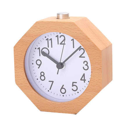 Solid Wood Silent Snooze Alarm Clock with Pointer(Octagonal Wood Color)-garmade.com
